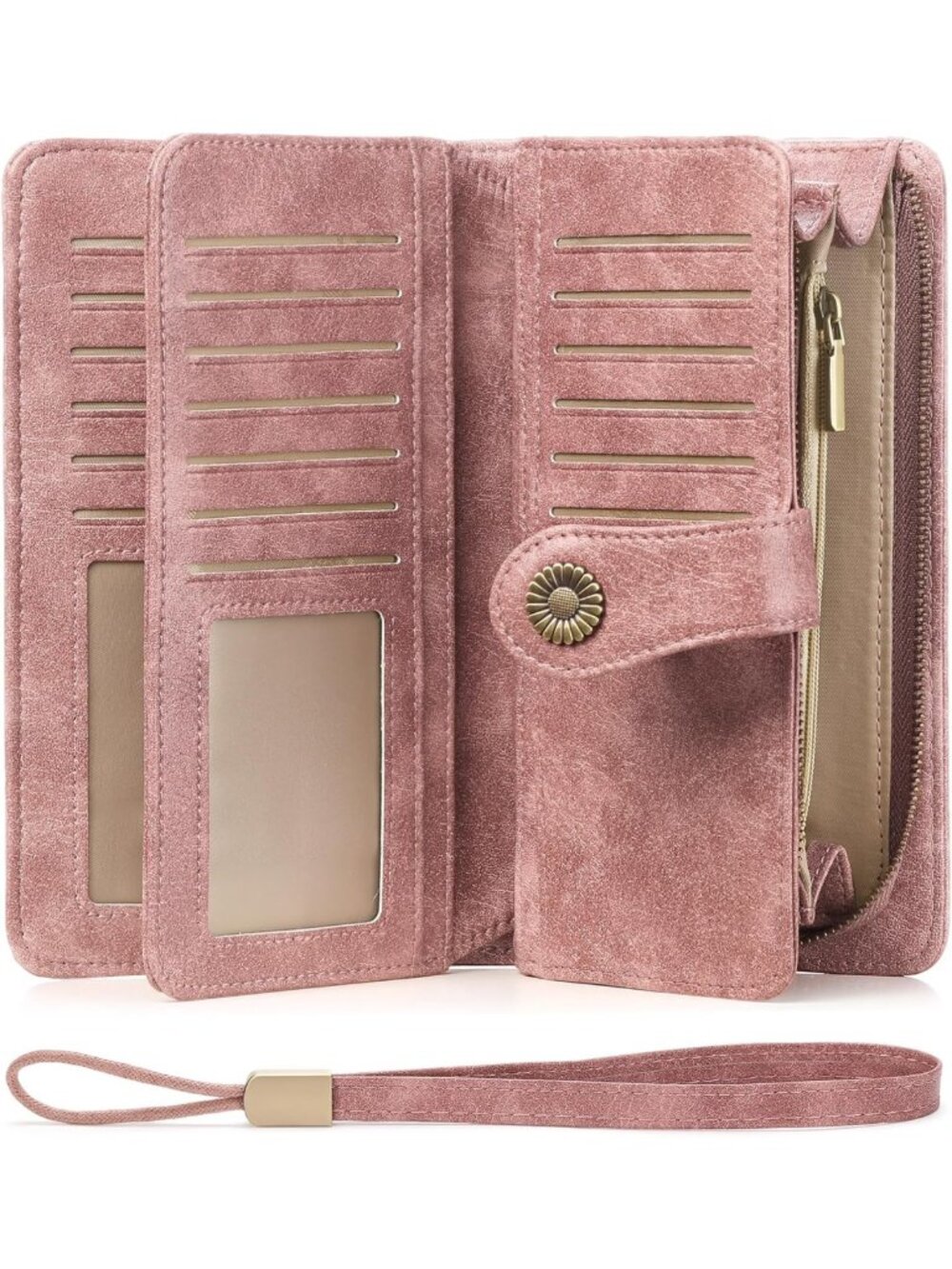 Stylish Trifold Wristlet Wallet for Women - Large Capacity, RFID Blocking